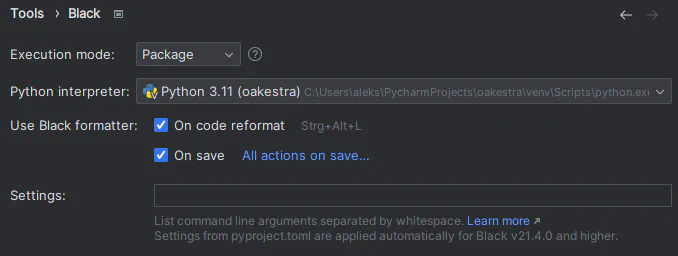 PyCharm BlackConnect